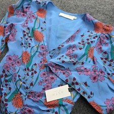 ASTR The Label Floral Mini Dress Blue Ruched Long Sleeve V-Neck XS NWT Wedding