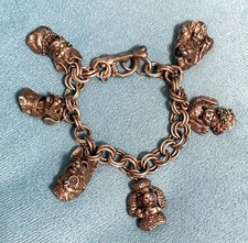 Rare Sweet Romance Vintage Charm Bracelet Dogs 3D Dog Heads 