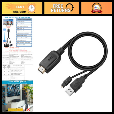 HDMI ARC to Optical Audio Converter, 192KHz, Plug & Play, 3.4ft Cable, Dolby/DTS