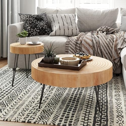 2-Piece Modern Farmhouse Living Room Coffee Table Set, Nesting Table Round - Picture 8 of 8