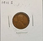 1911-S, Lincoln Wheat Penny Cent, Semi-Key Date, Low Mintage, Fine (F) Details