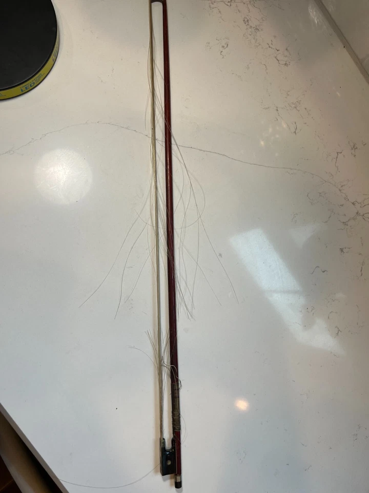 VINTAGE VIOLIN BOW 24" MID CENTURY EBONY MOP FLOWER TRADE MARK - Image 4 of 4