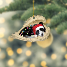Border collie sleeping Angel Wings Christmas, love dog car Ornament Gift