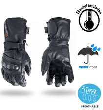 Leather Motorbike Gloves Winter Waterproof with Knuckle shell