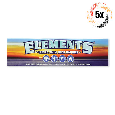 5x Packs Elements Ultra Thin King Size | 33 Papers Each | + 2 Free Rolling Tubes