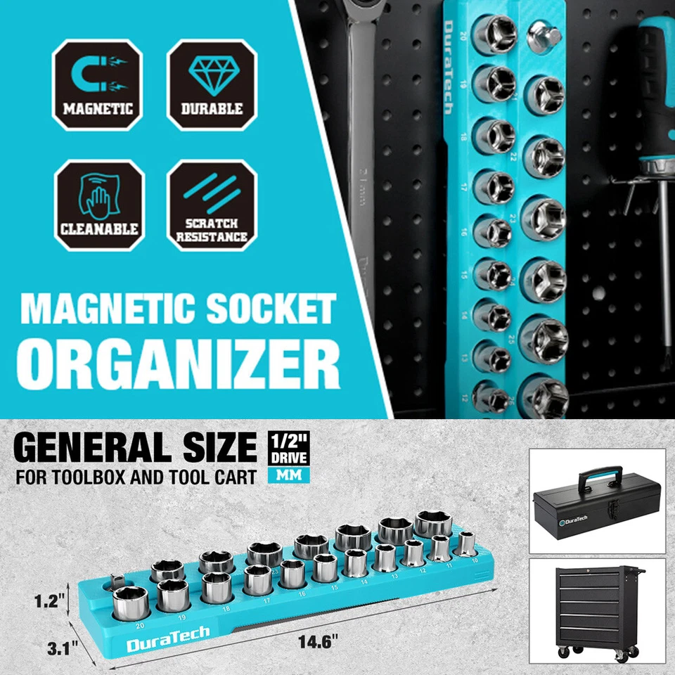DURATECH Magnetic Socket Organizer Metric 1/2" Drive Socket Holders 18PCS Load - Image 4 of 4