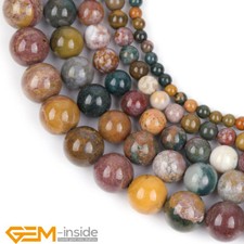 Natural Brown Ocean Jasper Gemstone Round Loose Beads For Jewelry Making 15" AU