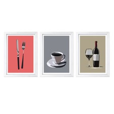Designs ByLITA Knife and Fork, Cup of Coffee, Wine Bottle  Glass 3 Pack 