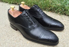 Santoni Fatte A Mano Stafford Captoe Oxford Shoes Black Calf 8 D $790
