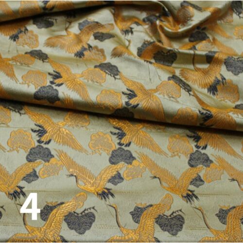 75*100cm Chinese Satin Brocade Damask Fabric Embroidered Crane for Cheongsam DIY - Picture 1 of 20