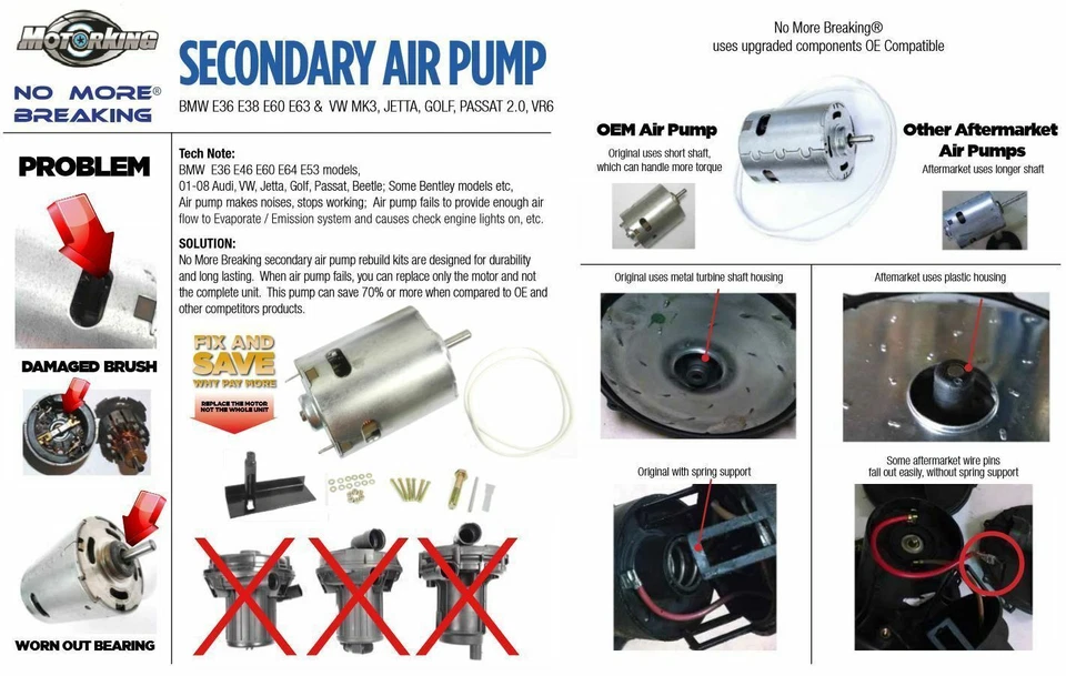 Kit de reparación de bomba de aire para BMW 740i 740iL 1999-2001 4,4 L V8 11721707585 C649 Foto 3 de 4