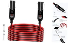 12AWG 12FT Male to Male Cigarette Lighter Plug Charger Cord 30A Heavy Duty