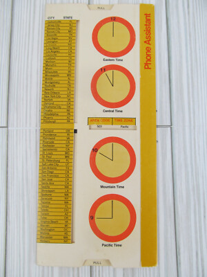 Vintage Phone Assistant Slide Card Area Code & Time Zone U.S. Largest Cities H3