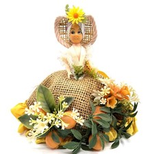 Vintage  Souvenir Doll From Florida 9" Tall Orange Picker Dress