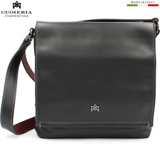 Cuoieria Fiorentina men's Italian black leather crossbody small messenger bag