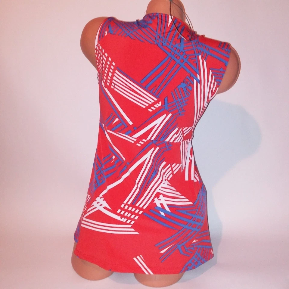 Camiseta sin mangas Attention para mujer mediana roja azul blanca elástica sin mangas reunida Foto 4 de 4