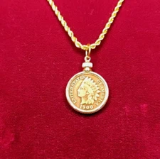Coin Jewelry US Authentic Coins Indian Head Penny Necklace ~ 18" Gold