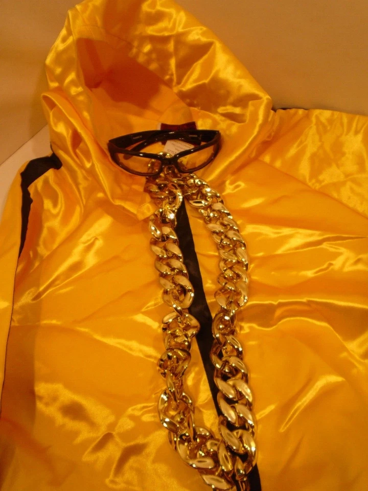 Halloween Costume Charades Unisex 1990s Gold Rapper  MC Adult XL chain +glasses - Image 2 of 4