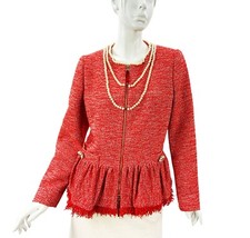 Moschino Pearl Embellished Red Peplum Boucle Jacket Italian 46 - Us 12