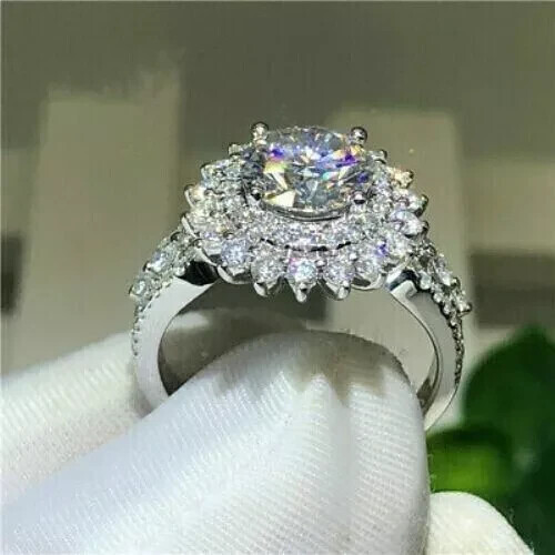2,5 kt Rundschliff Moissanit Halo Verlobungsring 14 K Weißgold vergoldet - Bild 1 von 5