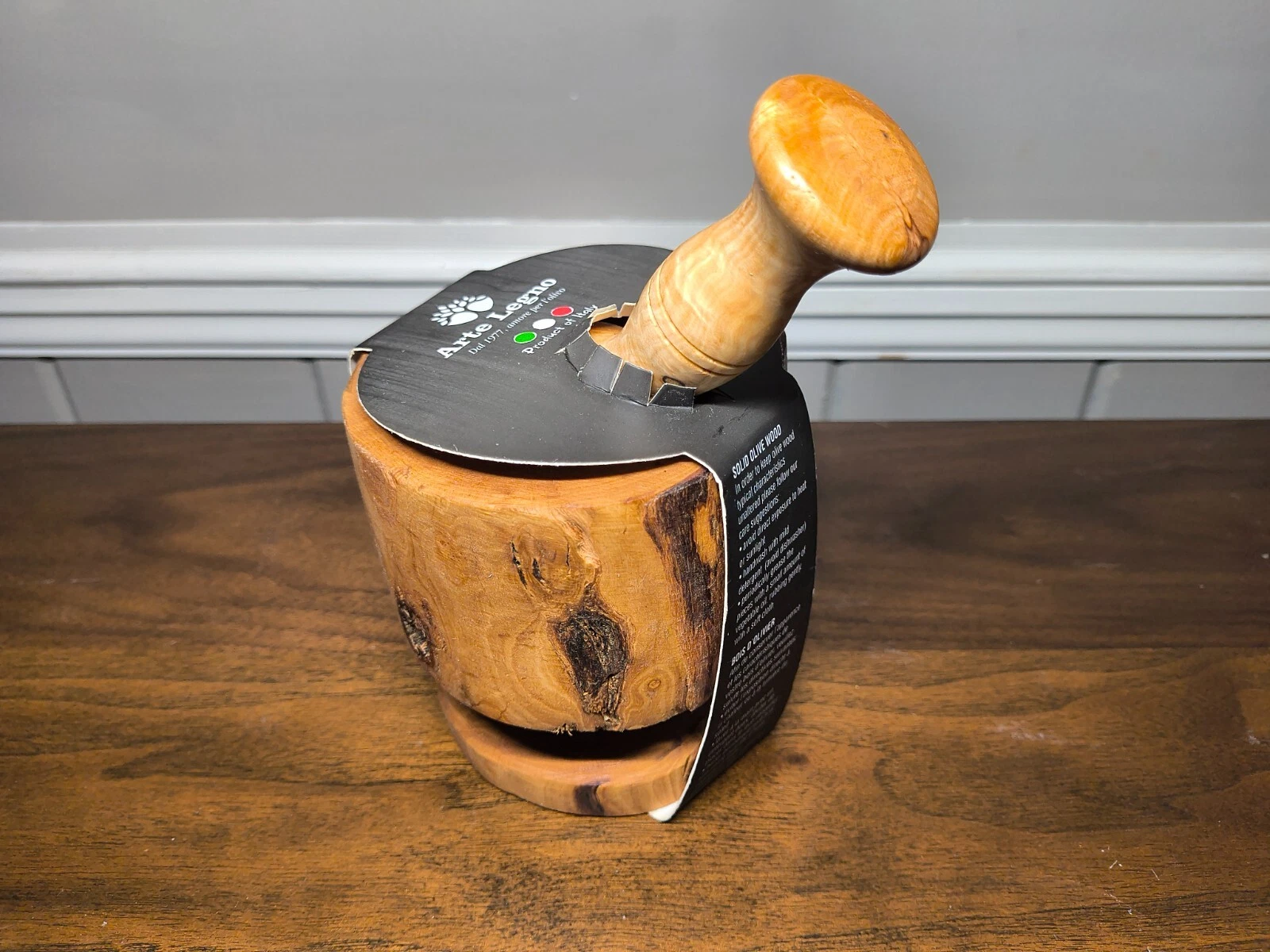 Arte Legno Mediterranean Olive Wood Round Mortar and Pestle