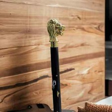 Solid Wooden Walking Stick for Men and Women Brass Wolf Head Handle Stick Gift