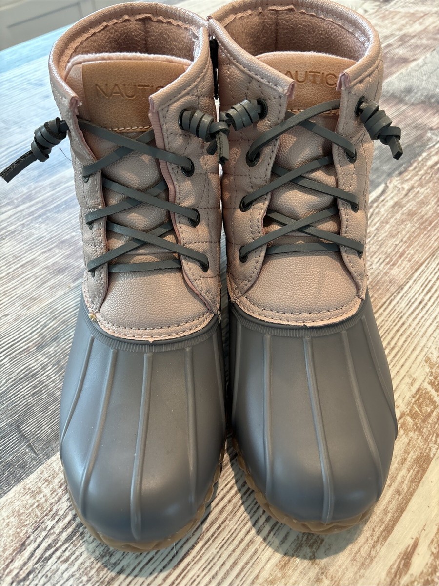 Nautica Women’s Dorsay Pink/Gray Duck Boots Size Side Zipper
