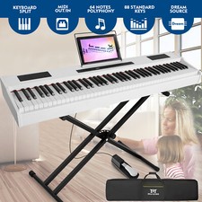 Full Size 88-Keys White Digital Piano Weighted Action Keyboard w/Stand Pedal Bag