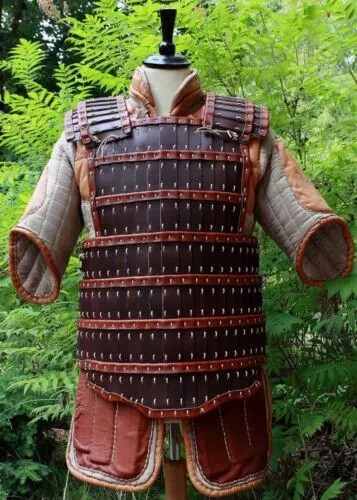 Armadura a escala de cuero Vikingo Cosplay Disfraz Medieval Laminar Marrón Pe...
