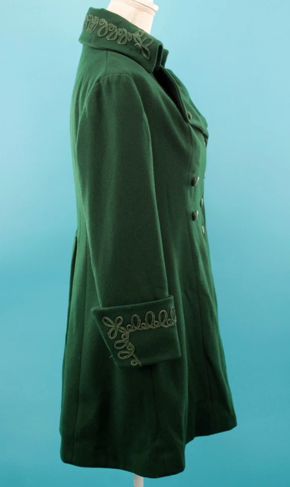 Casaco de lã verde escuro feminino/pequeno vintage anos 40 com acabamento trançado XS/S 1940s - Imagem 3 de 4