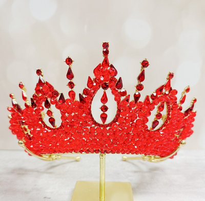 GOLD Red Crystal Bridal Tiara Golden Red Floral Crown Celestial Goddess Headpiece Bridal  main image 4