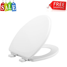 Mayfair Lannon Elongated Toilet Seat, Slow Close, White Wood, Never Loosens, New