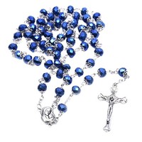 Crystal Beads Rosary Necklace Cross Pendant Jewelry Gift For Women Baptism