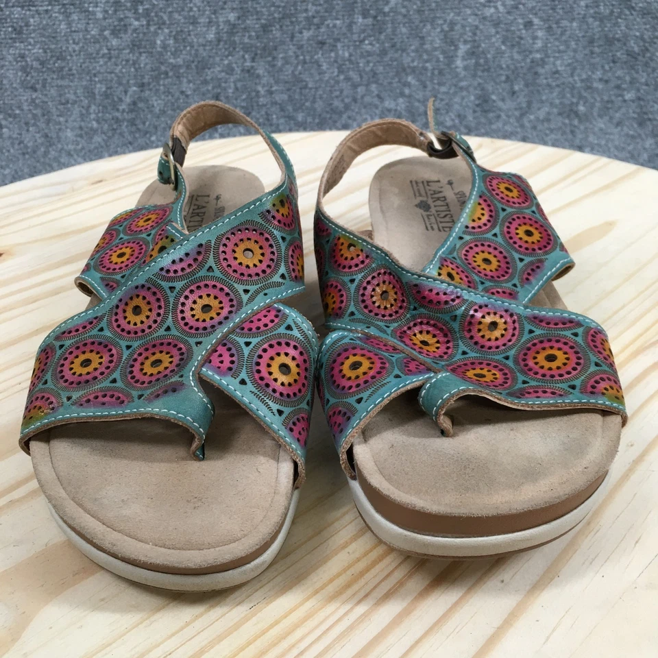 LArtiste Spring Step Sandals Womens 38 Erice Wedge Slingback Multicolor Leather - Image 4 of 4