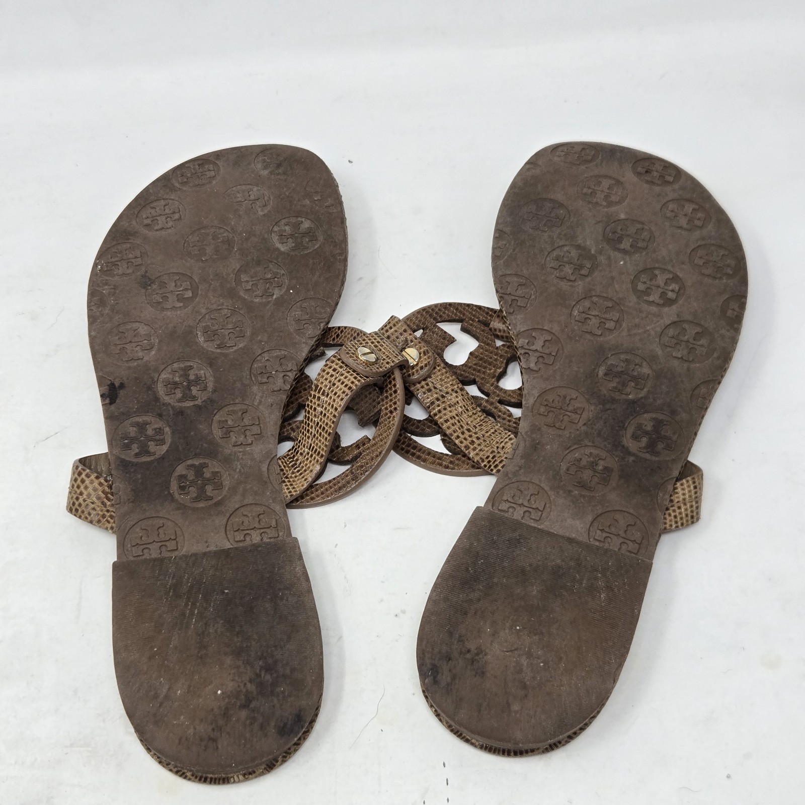 TORY BURCH Women's Logo Brown Snakeskin Miller Flip Flops Size 9 thumbnail 11