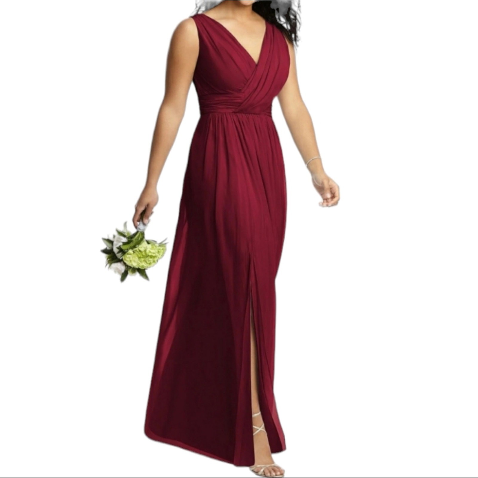 Dessy Collection Vivian Diamond Dress Womens Size 4 Burgundy Maxi Evening Gown