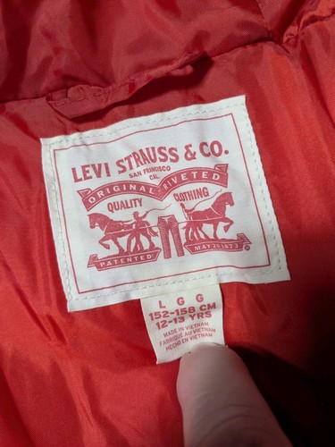LEVIS Boys Large (12-13 Yrs) Red Nylon Full Zip Hooded Puffer Jacket NEW - Picture 6 of 21