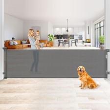Retractable Mounted Extra Wide and Long Mesh Baby Gate Gray 34in H X 120in