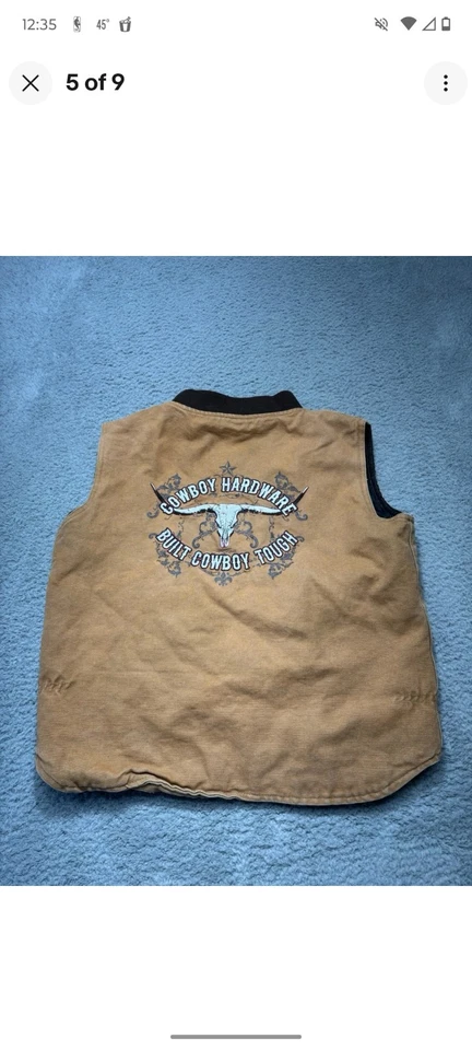 Chaleco Vaquero Hardware Juvenil Extra Grande Marrón Cremallera Completa Lona Construido Resistente Rodeo Foto 3 de 4