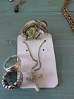 925 Sterling Silver Lot With Vintage Screwback Earings Cross Necklace & 2 Rings