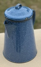 Blue Speckled Enamelware Coffee Percolator Pot  Camping Stovetop Vintage Style