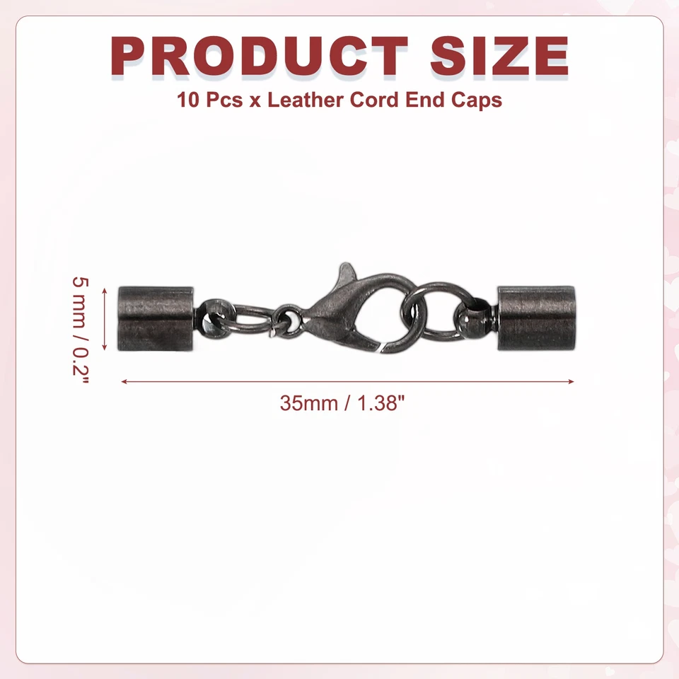 10 piezas tapas de cuero de 0,2 pulgadas con hebillas de cola de broche de langosta negras Foto 2 de 4