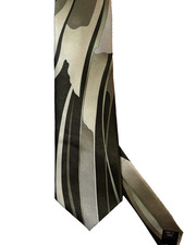 Vintage 90s Jean Claude Stripe Tie Mens Abstract Vidal Black Tan Olive Retro