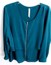 NY Collection Women’s Top Size 2X/XXL Dark Teal Green, Long Sleeve, Full Zipper