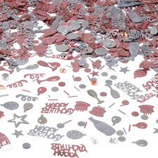 Rose Gold and Silver Happy Birthday Confetti, 3000 Pcs Birthday Cake Table Metal