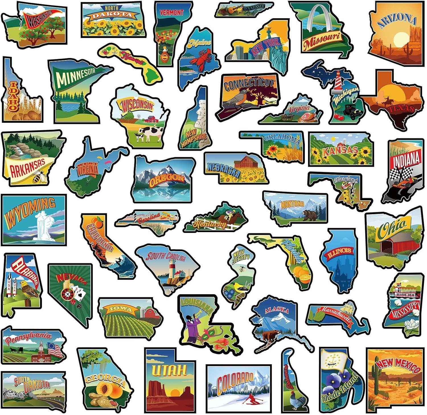 50 Pcs United States Map Fridge Magnets USA Souvenirs US Individual Sta...