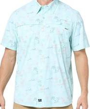 Salt Life Lounge Life S/S button UPF 30 Aqua M 72 Live Salty Saltlife NWT NEW