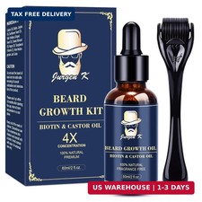 Beard Growth Kit, Beard Growth Oil 2Oz w/Biotin Castor Oil, Beard Massager f