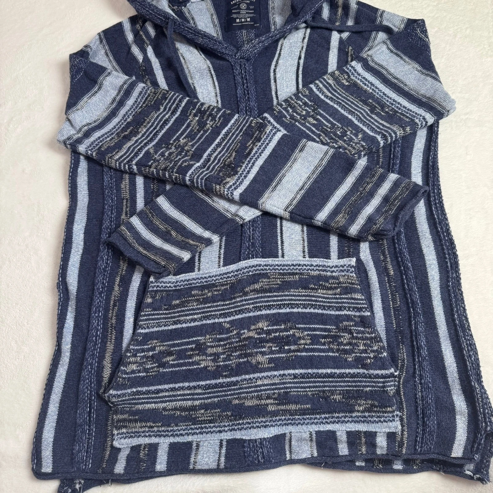 American Eagle Mens Blue Striped Baja Hoodie Knit Cotton Sweater Size M YEAR2014 image 10