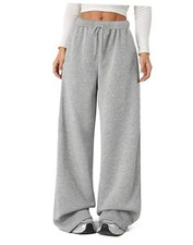 Women's Fleece Wide Leg Sweatpants Winter Warm Thermal Straight Leg Small Grey
